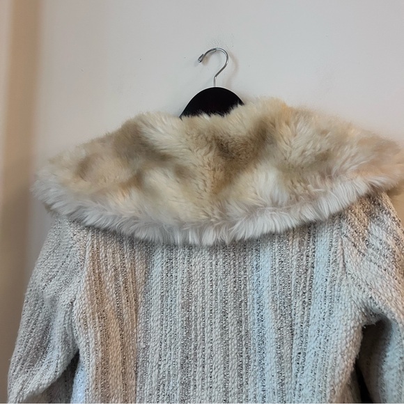 vintage perry ellis tan gray full length wool blend coat fur hood collar - Picture 13 of 13